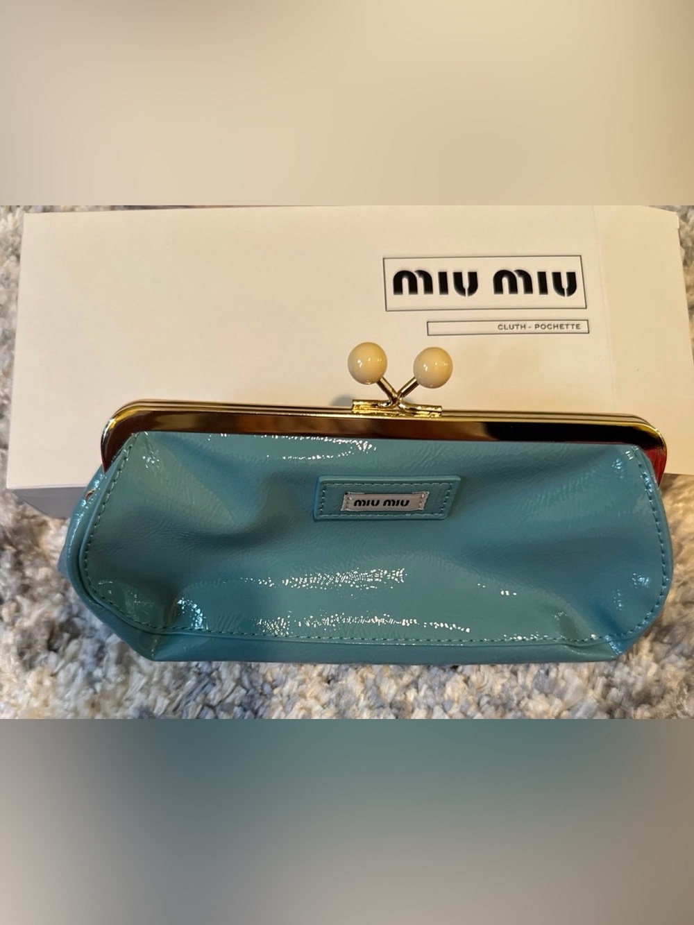 Miu Miu Parfums Mint Patent Leather Kiss-Lock Wristlet Clutch